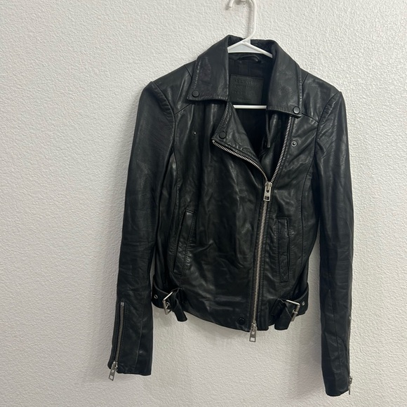 All Saints size 0 100% lamb leather  Dark Leather Jacket - Picture 1 of 8